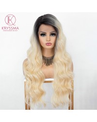 #613 Ombre Blonde Lace Front Wig with Dark Roots Natural Wavy Long Synthetic Wigs