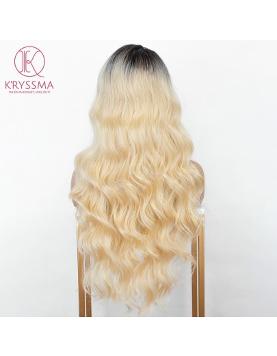 #613 Ombre Blonde Lace Front Wig with Dark Roots Natural Wavy Long Synthetic Wigs