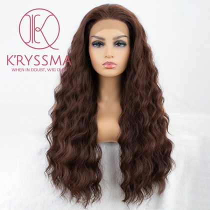 Brown Lace Front Wigs for Black Women Long Curly Wavy Synthetic Wig