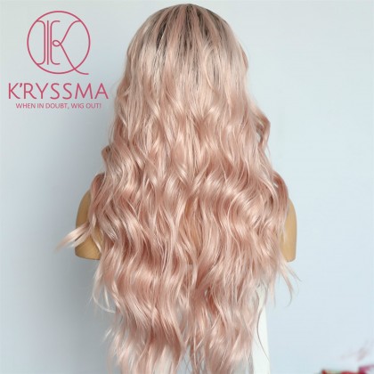 Baby Pink Long Wavy Ombre Lace Front Wig 22 Inches