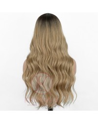 NEW ARRIVIAL! Ombre Ash Blonde Long Wavy Lace Wig Synthetic Wig with T Part and Dark Roots