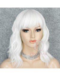 White Wavy Short Bob Wigs with Bangs Synthetic Wigs for Halloween Wigs, Party & Cosplay