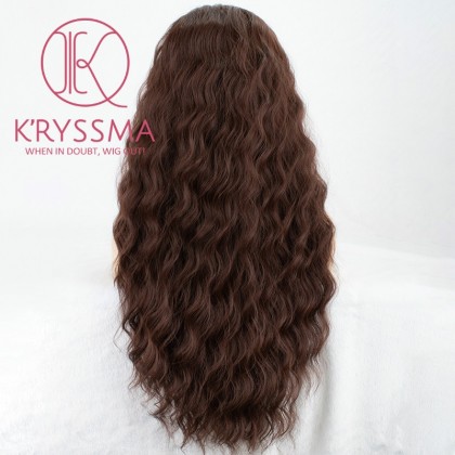 Brown Lace Front Wigs for Black Women Long Curly Wavy Synthetic Wig