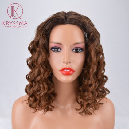 Brown Short Bob Curly Synthetic None-Lace Wig Heat Resistant 12 inches