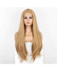 Blonde Glueless Lace Front Wigs with Middle Parting Long Natural Straight Heat Resistant Synthetic Hair Replacement Wig For Women