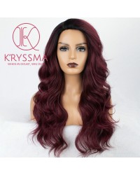 Ombre Burgundy Long Natural Wavy Synthetic Wig 22 inches