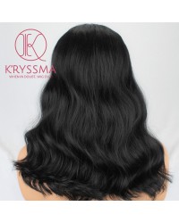 Shoulder Length Wavy #1B Natural Black Synthetic Non-Lace Wig