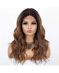 Ombre Brown Long Wavy Lace Front Wig | Dark Roots | T Part Deep Middle Part | Heat Resistant 16 Inches