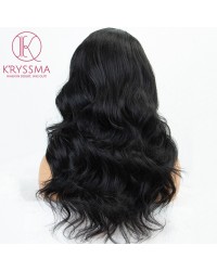 Body Wave Black Synthetic Wig Medium Length Wavy #1B