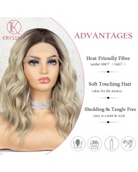 Olivia Recommend: Ombre Blonde Lace Front Wig Bob Short Wavy Synthetic Wig with Middle Parting Dark Roots to Blonde Ombre Wig Heat Resistant