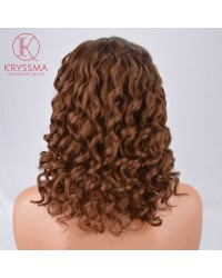 Brown Short Bob Curly Synthetic None-Lace Wig Heat Resistant 12 inches